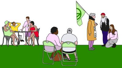 Illustratie - groepjes mensen die samenkomen