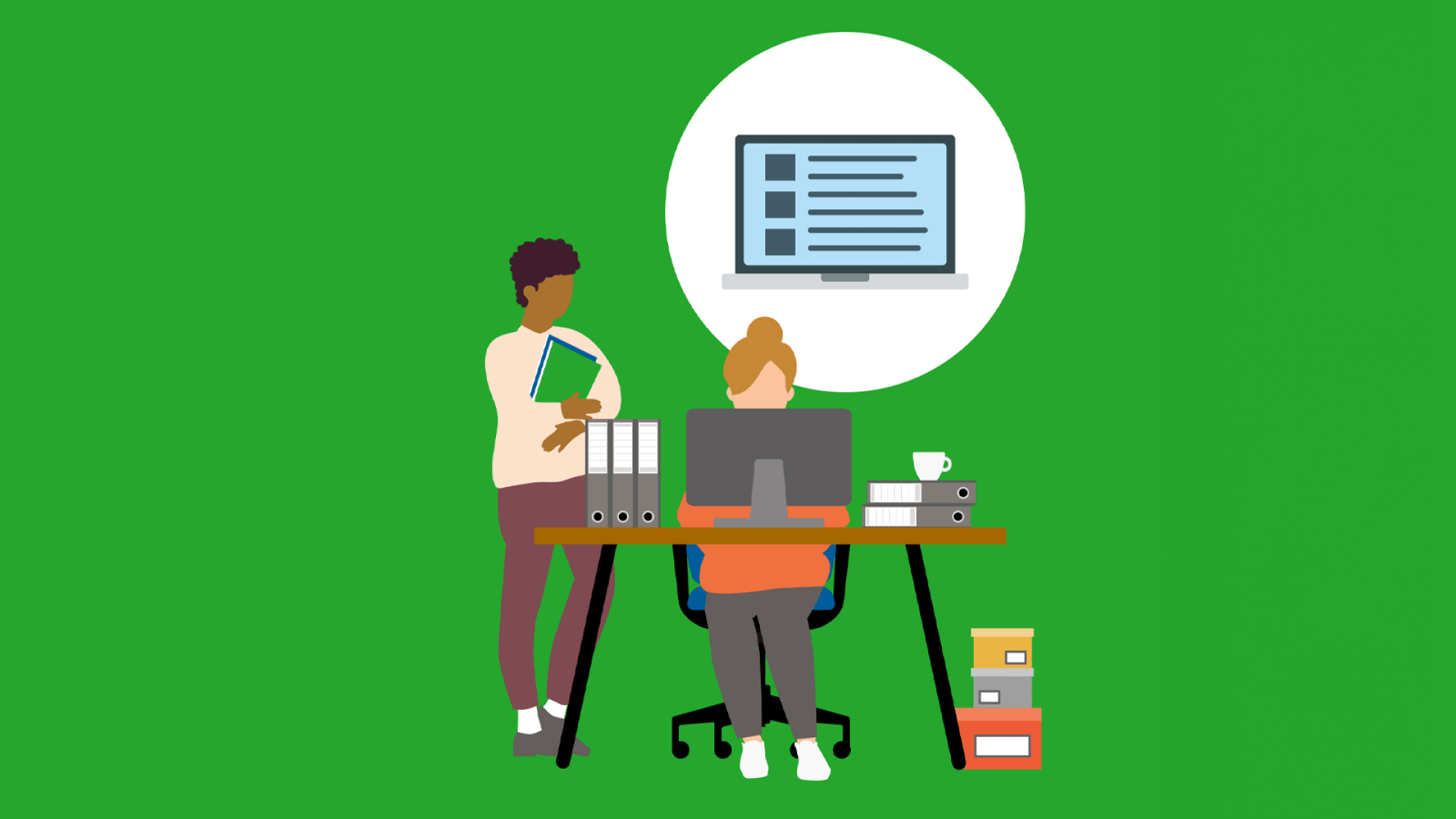 Illustratie vrouw aan bureau achter laptop
