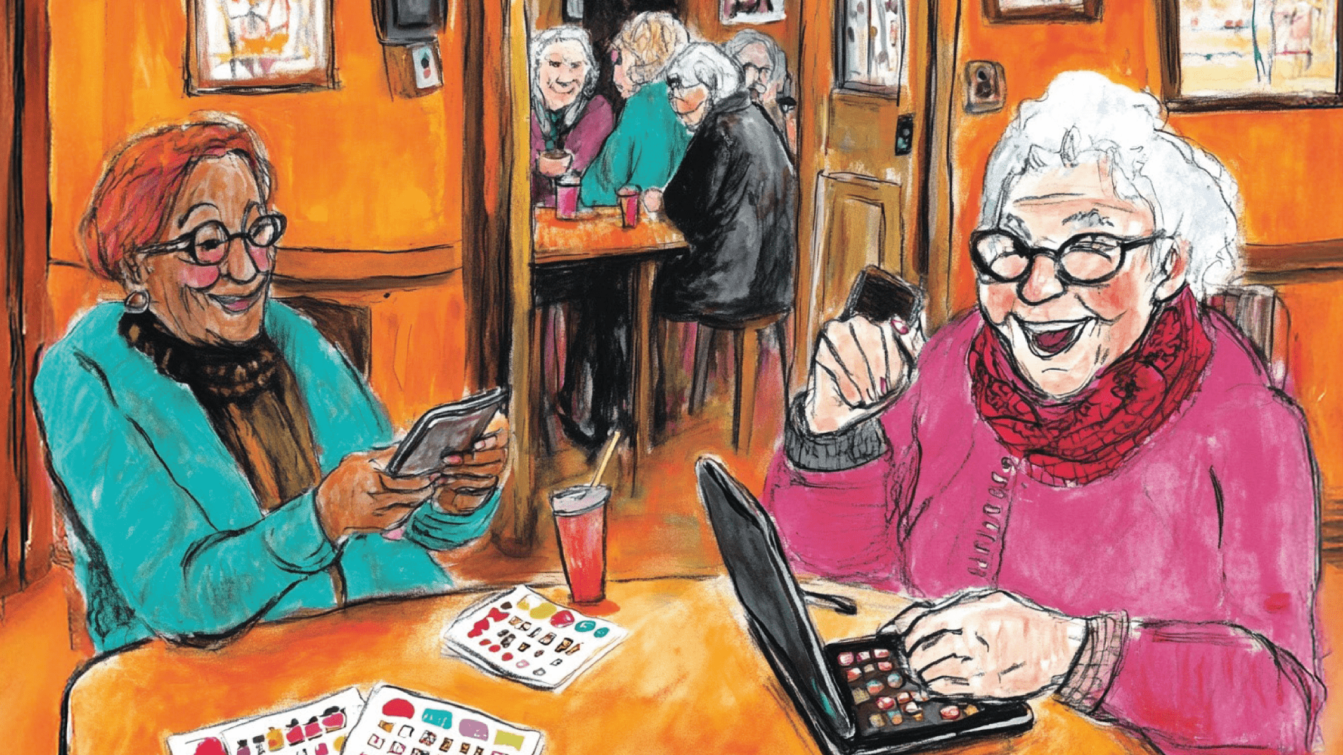 Illustratie ouderen met laptop