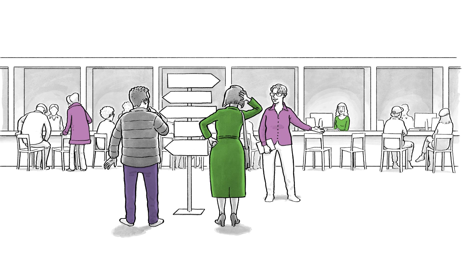 Een bewoner word verwezen bij een gemeentehuis