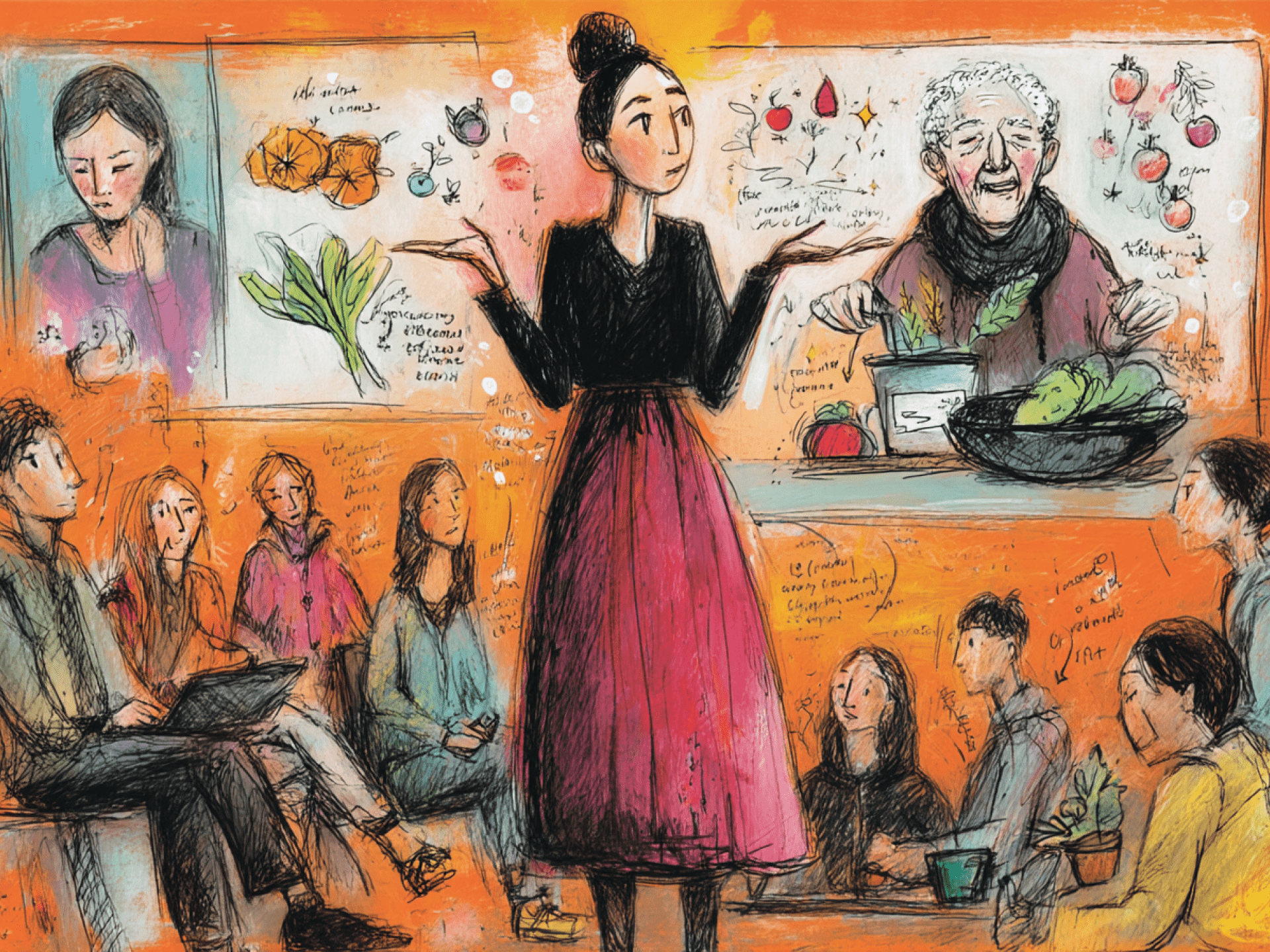 Illustratie vrouw tussen groep mensen