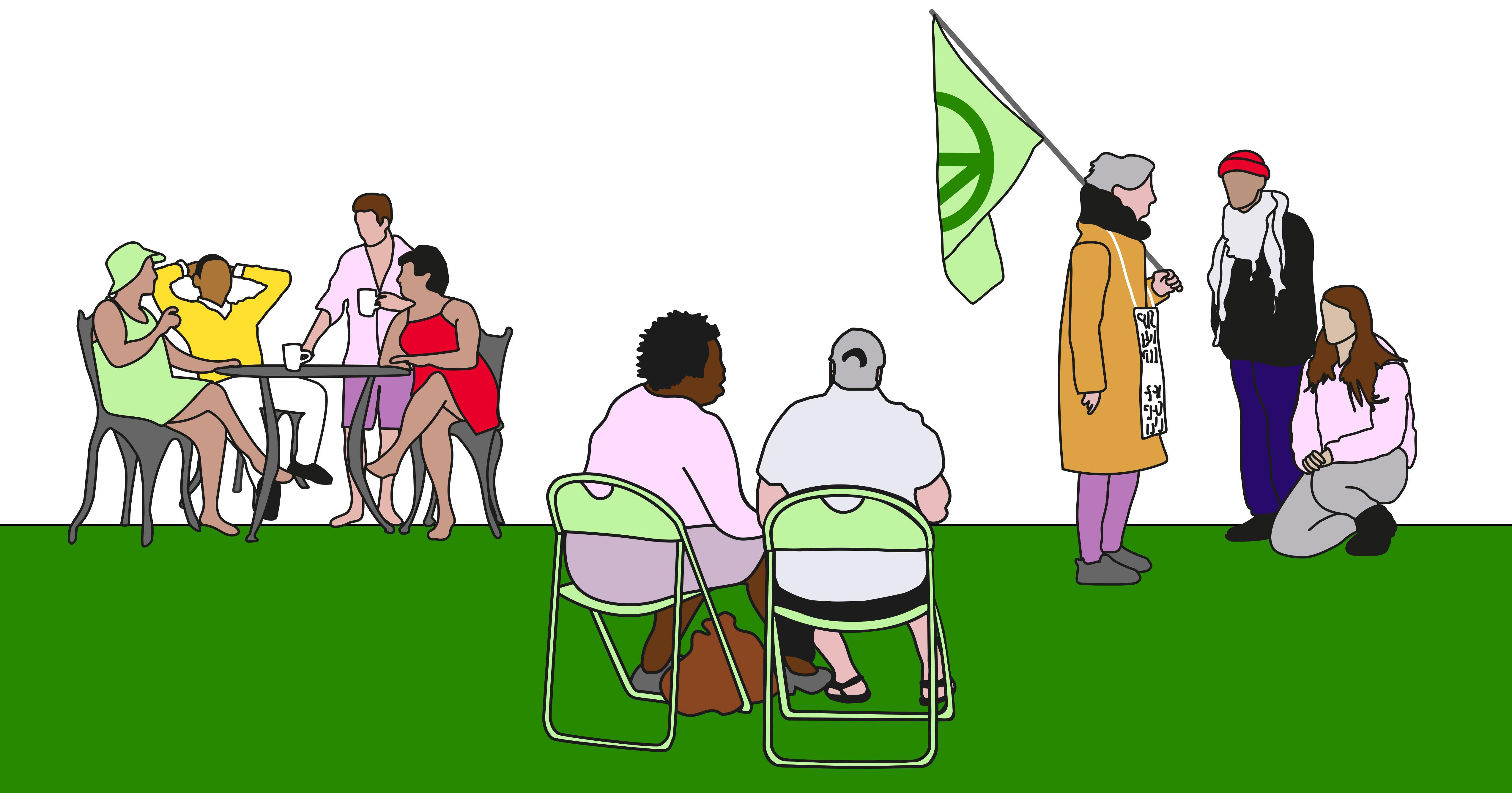 Illustratie - groepjes mensen die samenkomen